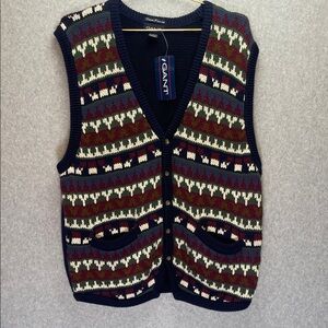 GANT Vintage Geometric Fair Isle Print Cardigan Grandpa Preppy Sweater Vest NWT